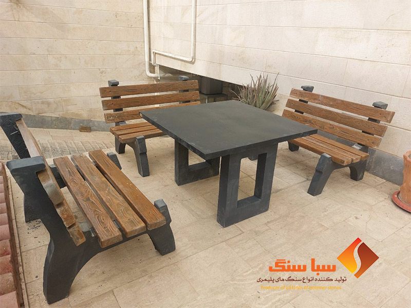 میز و نیمکت بتنی پارکی و باغی طرح چوب مدل آسا